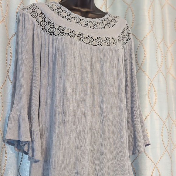 entro Tops - 83. Entro Blue Bell Sleeve Blouse with Bib Collar